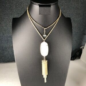 Kendra Scott Rayne Tassel Necklace White Shell Mother of Pearl Gold Tone Pendant